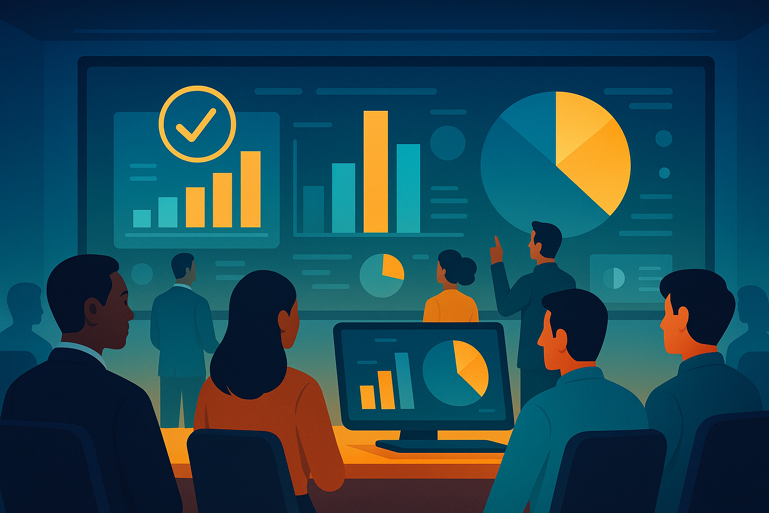 Personas observando un panel de datos electorales